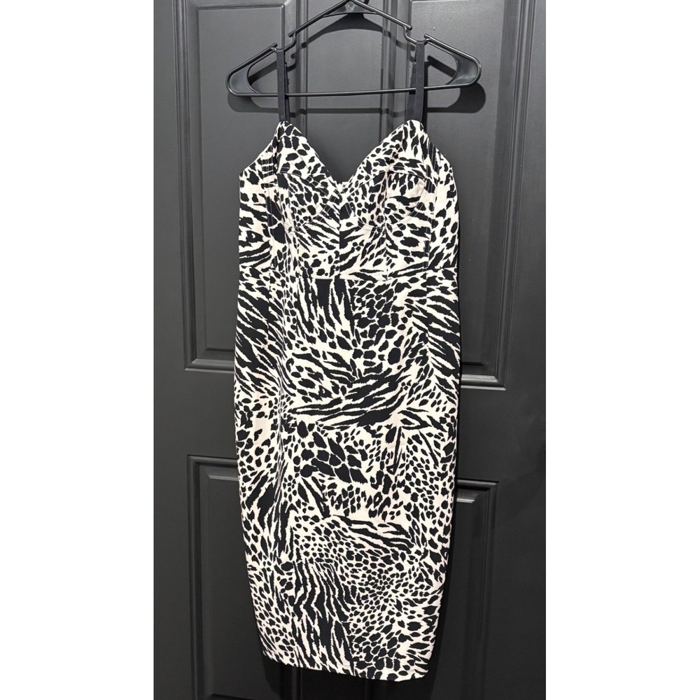 Sergio Hudson Target Animal Print Midi Dress Black Cream Leopard Zebra Medium